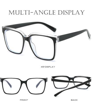 Oversized Blue Light Blocker Glasses for Women & Men | Fashion Square Eyewear | Non-Prescription Computer Eyeglasses - Black & Clear D2 - Buy Online on GoSupps.com