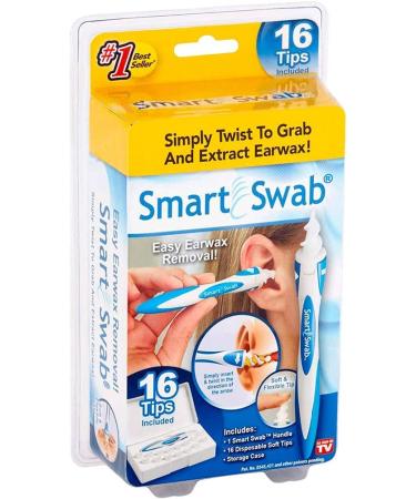 Smart Swab - Spiral Ear Cleanser - Earwax Remover Tool - 16 Replaceable Tips - Safe & Pain Free - Reusable Earwax Removal Kit - Soft & Gentle Ear Cleaning 1 Count (Pack of 1)
