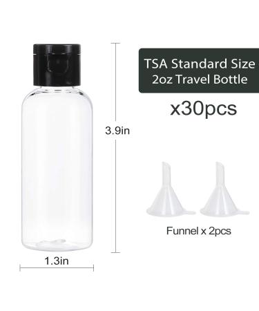 Shekure 2 oz Clear Plastic Travel Size Bottles Set of 30 - Flip Cap, Perfect for Liquids, Toiletries, Shampoo, Lotion, Conditioner - Buy Online on GoSupps.com