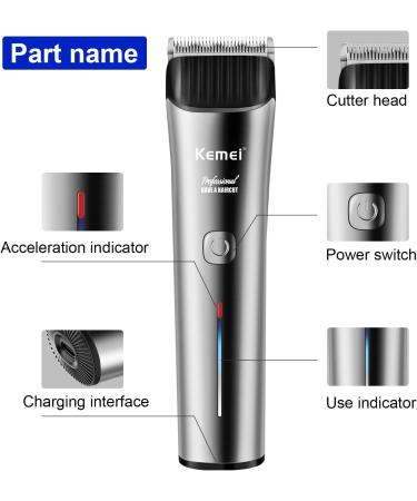 KEMEI Silver Hair Clippers for Men Cordless Clipper Professional Barber Clippers USB Rechargeable Wireless Haircut Clippers km-2481 - Buy Online on GoSupps.com