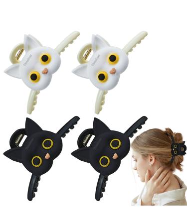 Thinslimer 4 Pack Cute Cat Hair Claw Clips for Women Large Thick Long Hair Clips Strong Hold Fashion Hair Styling Accessories for Women Girls Thin and Thick Hair (Black & White)