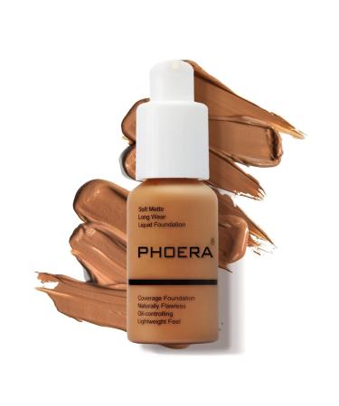PHOERA Foundation Makeup Naturally Liquid Foundation Full Coverage Mattle Oil-Control Concealer 8 Colors Optional Great Choice For Gift(108 Tan)