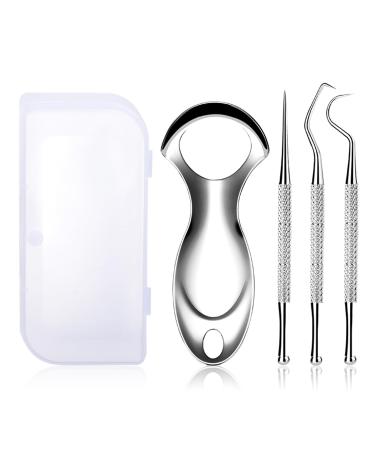 Stainless Steel Tongue Scrapers Oral Care Kit Tongue Cleaner Tongue Scraper With Case 1 Pack Tongue Scraper Cleaner and 3Pack Mini Dental Pick.