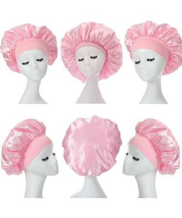 3 Pack Satin Bonnet Night Sleep Caps with Wide Elastic Band Silk Wrap Soft Head Cover Sleeping Hat for Women and Girls Curly Hair M-L Pink Black Red - Buy Online on GoSupps.com
