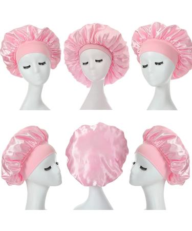 Satin Bonnet Night Sleep Caps - 3 Pack with Wide Elastic Band for Women and Girls - Silk Hair Wrap for Curly Hair - Pink Black Red - Buy Online on GoSupps.com