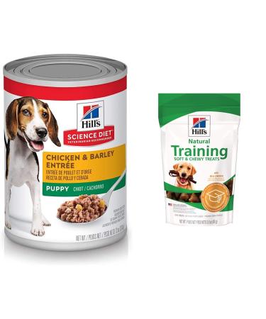 Hill's Science Diet Puppy Canned Dog Food Chicken & Barley Entr e (13.1 oz 12 Pack) + Hill's Natural Soft and Chewy Training Dog Treats (3 oz)