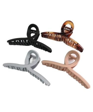 Nalodu Hair Claw Clips Large 4.3 Inch No Slip Big Matte Jaw Butterfly Clip Clamp 4 Colors for Thin Fine Thick Hair Women and Girls, 4 Pack 4 Matte & Caramel