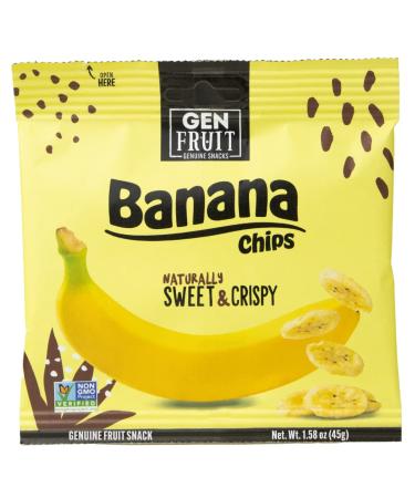 GenFruit Banana Chips Original Flavor | Unsweetened, Dried Banana Slices | Vegan, Gluten Free, Non-GMO, No Preservatives | Good Source of Potassium | 1.58 oz (10 Pack)