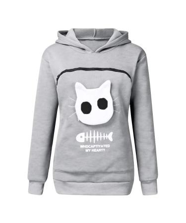 Women Long sleeve sweater hoodies with cat dog big bag cat bag sweater with zipper dog cat bag bag sweatshirt sweater hoodie women warm long -sleeved shirt cat sweater gray 3xl