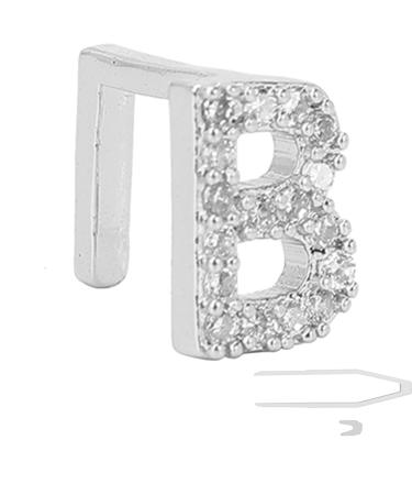 Hip Hop Teeth Single B Letter Mouth Teeth Shiny Dentures Ornaments Accessories with Tweezers for Halloween (Silver)