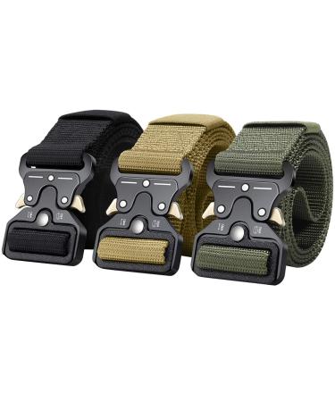 Ginwee 3 Packs Tactical Belt, Military Style Webbing Riggers Web Belt Heavy-Duty Quick-Release Metal Buckle Belt for Men