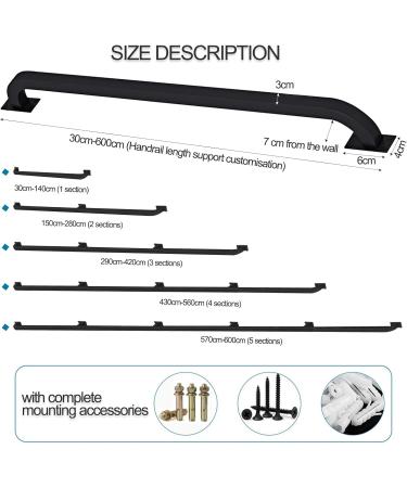 Stair Handrail for Walls Indoor Outdoor Staircase Banister Railing Support Rod with Wrought Iron Brackets and Metal Screws Black Square Tube Safety Hand Rail (Size : 1ft/30cm) 4.6ft/140cm - Buy Online on GoSupps.com