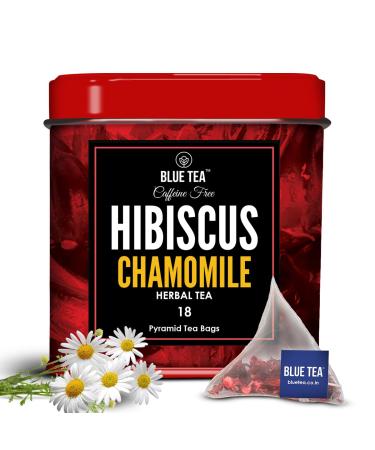 BLUE TEA - Hibiscus Chamomile Herbal Tea - 18 Tea Bags || CAFFEINE FREE || CHRISTMAS TEA GIFTS | Vegan - Gluten Free - Non-GMO | Eco-Conscious Tin Packaging