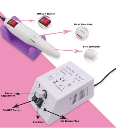Fantexy Electric Nail Drill Machine Set - Professional 20000 RPM Nail File for Manicure Pedicure, Acrylic Nails, Gel Glazing - Home Salon Use - White - Buy Online on GoSupps.com
