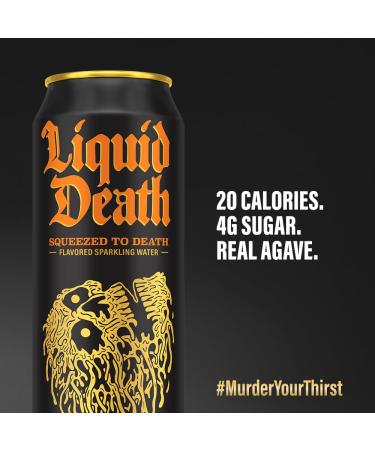 Liquid Death Squeezed To Death Sparkling Water 8-Pack - Orange Flavored Low Calorie & Low Sugar - 19.2oz Cans for International Shipping - Buy Online on GoSupps.com
