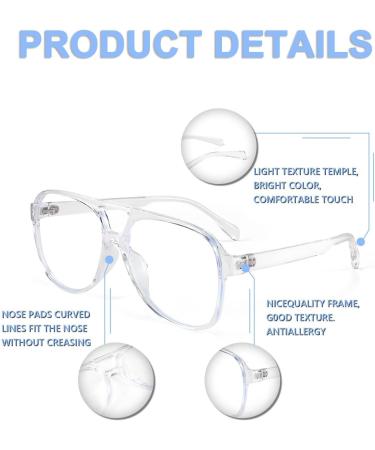 Feizedy Retro 70s 80s Blue Light Filter Glasses for Women & Men - 60mm Blue Light Blocking PC Gaming Glasses with Transparent Frame - Buy Online on GoSupps.com