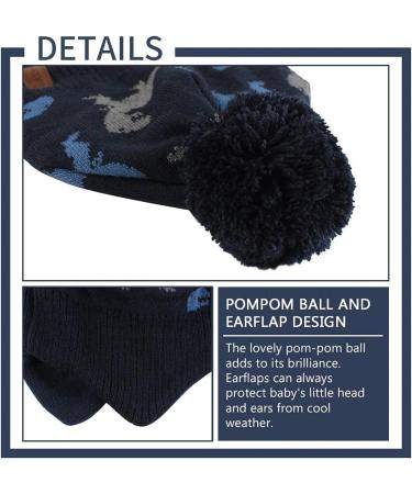 XIAOHAWANG Knitted Baby Hat with Pompom & Scarf Set | Winter Warm Beanie for Boys and Girls 9-24 Months | Fleece Lining Toddler Kids Hat in Navy Dinosaur Design - Buy Online on GoSupps.com