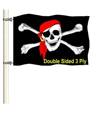Jolly Roger Pirate Boat Flag 12x18 Made In USA- Small Red Bandana Pirate Yacht Skull Flags with Cross Bones Heavy Duty 3 Ply Banner for Beach Decor Boat Outside Red Bandana Pirate Flag 12x18