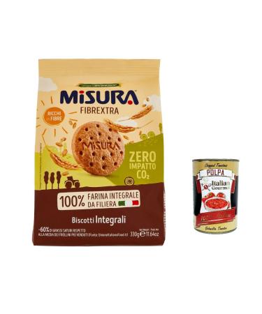Italian Gourmet E.R. Misura Fibrextra Whole Grain Biscuits Pack of 12 100% Whole Wheat Flour High in Fiber Biscuits 330g + Gourmet Italian Polpa 400g