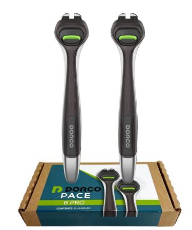 Dorco Pace 6 Pro - Six Blade Razor System with Trimmer - 2 Replacement Handles (Handles Only)
