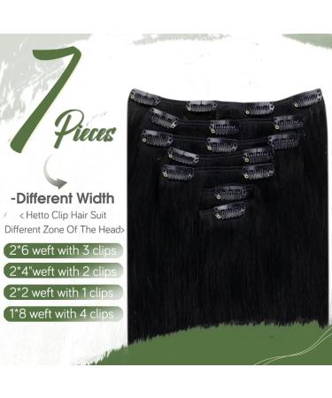 Hetto Clip In Extensions | Real Remy Hair | 30 cm Black Hair Recovery | 80g #1 Black - Buy Online on GoSupps.com