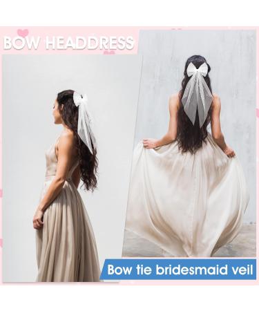 Bridal Bow Veil Pearl Bow Hen Party Veil Lace Butterfly Hair Clips White Hair Bow for Women and Girls Halloween Party - Buy Online on GoSupps.com