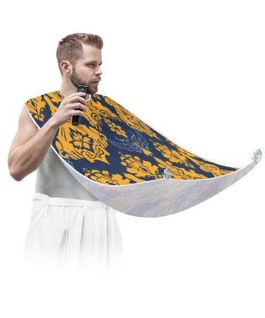 Abstract Yellow Floral Beard Bib Apron Beard Hair Catcher for Men Shaving Fathers Day Anniversary Christmas Gifts for Dad Husband Beard Bib with 2 Suction Cups