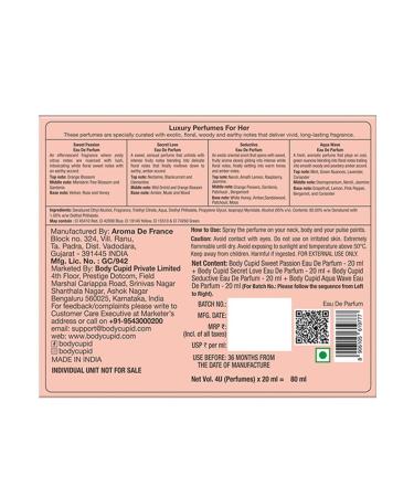 BO-DY CUPID Luxury Perfume Gift Set For Women 4X20 Ml Long Lasting Premium Fragrances Aqua Wave Secret Love Seductive Sweet Passion 80 Ml - Spray - Buy Online on GoSupps.com