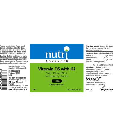 Nutri Advanced Vitamin D3 with K2 Liquid Drops - Orange 30ml | Boosts Immunity & Supports Bone Health - Buy Online on GoSupps.com