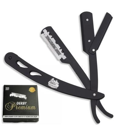 The Shave Factory Straight Edge Razor Kit - Straight Edge Razor with Single Edge Razor | Straight Razor | Stainless Steel | Straight razors for men from the The Shave Factory (Black / 100 Derby Premium Single Edge Razor Blades)