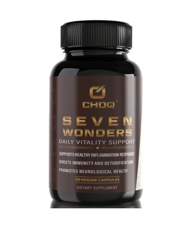 CHOQ Seven Wonders Organic Mushroom Complex - Lions Mane Reishi Chaga Cordyceps - Immune Support Stress Relief Natural Energy - 30 Caps