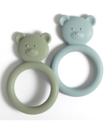 meanus Teething Rings for Babies Bear Shaped Teething Ring Toy Made of Silicone BPA Free (Sage+Ether)