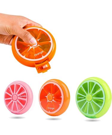 Weekly Pill Box Travel Pill Organizer Cute Round Rotating Purse Size 7 Compartments Large Medicine Organizer (Pack of 3)