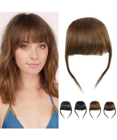 Thick Hair Bangs Real Human Hair French Bang Clip in Fringe Hair Extension Unprocessed Fringe Light Brown Color Thick Bangs Light Brown