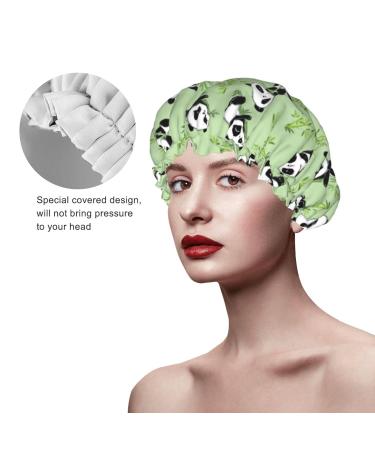 Bamboo Reusable Shower Cap with Sketch Panda Design | Waterproof Double Layer Bathing Hat for Women, Kids, and Men - Buy Online on GoSupps.com