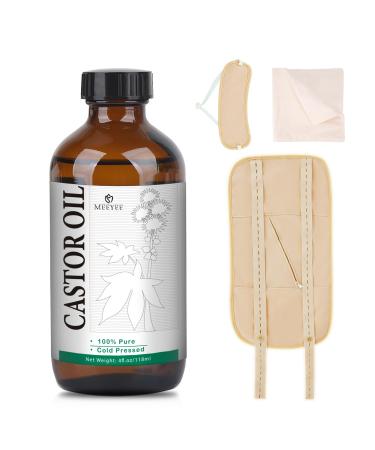 MEEYEE Castor Oil Pack for Detox: 100% Pure Cold-Pressed Oil in Glass Bottle with Cotton Wraps for Liver Support
