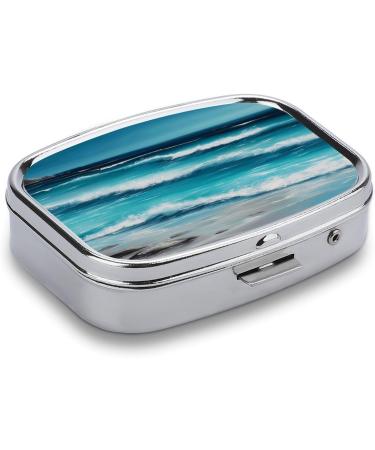 Turquoise Beach Pill Box - Decorative 2 Compartment Medicine Organizer | Portable Metal Pill Case for Pocket & Purse - Buy Online on GoSupps.com