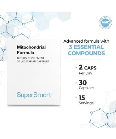 SuperSmart - Mitochondrial Formula (Advanced Formula) - with PQQ R-Lipoic Acid Acetyl-L-Carnitine - Mitochondrial Supplement | Non-GMO & Gluten Free - 30 Vegetarian Capsules - Buy Online on GoSupps.com