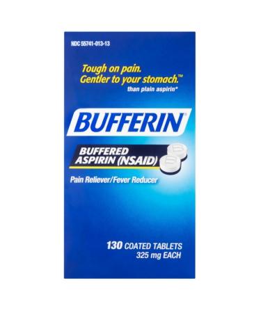 Bufferin Buffered Aspirin (NSAID) Coated Tablets Pain Reliever/Fever Reducer 130 ea