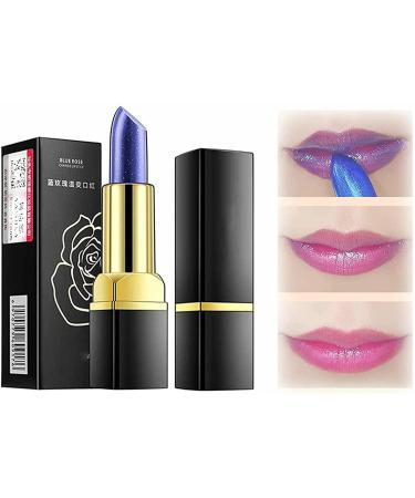 Blue-Pink Temperature Changing Lipstick Magic Discoloration, Long Lasting Moisturizing Lipstick with Flash, Blue Changed to Pink Shiny Waterproof Lip Balm Makeup (1pc)