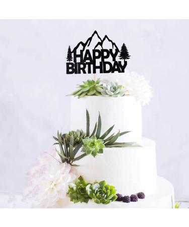 Mountain Happy Birthday Cake Topper Mountain-Climbing Themed Birthday Party Decorations Black Glitter - Buy Online on GoSupps.com