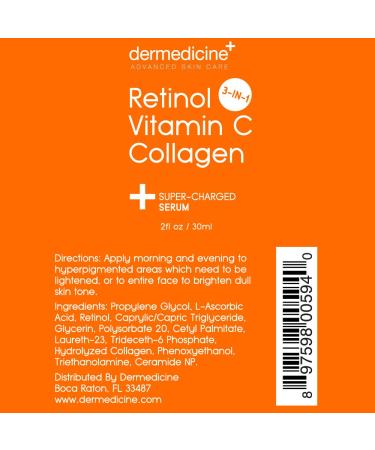 Retinol Vitamin C Collagen Serum | Anti-Aging Face Formula | Smooths Fine Lines & Brightens Skin | 2 fl oz - Pharmaceutical Grade Quality - Buy Online on GoSupps.com