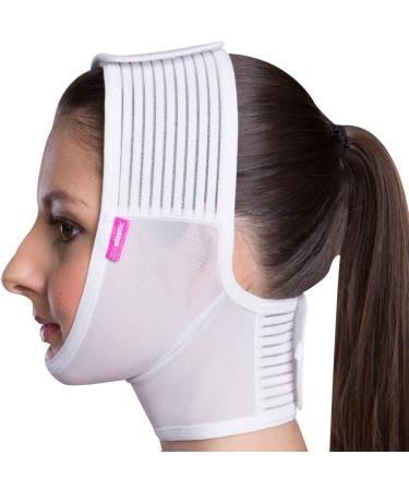 LIPOELASTIC- FM extra- Post Surgical Chin and Neck Lifting Compression Mask for Women and Men with Velcro fastener Jowl Tightening (Large) - Buy Online on GoSupps.com