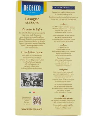  Italian Gourmet E.R. De Cecco Lasagna All'uovo Lot de 5 p tes avec uf n 112 500 g + polpa Italian Gourmet 500 g - Buy Online on GoSupps.com