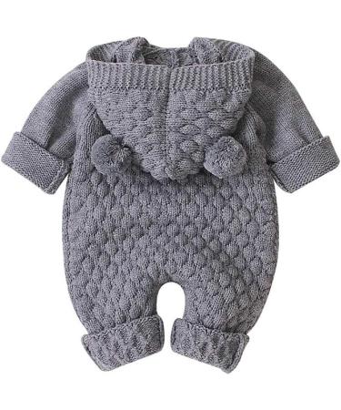 VICROAD Baby Hooded Knitted Rompers 12-18 Months Grey - Unisex Newborn Onesies for Girls and Boys - Buy Online on GoSupps.com