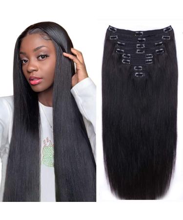 Straight Human Hair Clip in Hair Extensions for Black Women 100% Unprocessed Full Head Brazilian Virgin Hair Natural Black Color ,8/Pcs with 18Clips,120 Gram (18inch, Straight hair) 18 Inch Straight hair