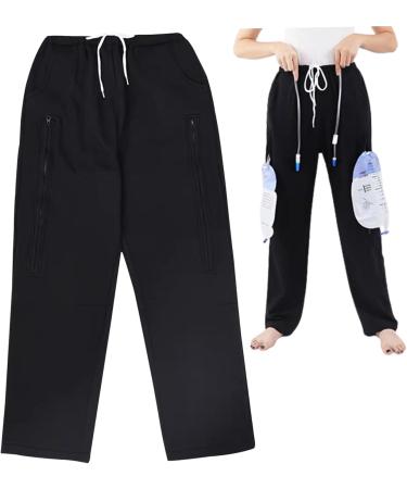 Buy Catheter Pants for Men & Women - Warm Thicken Catheter Leg Bag Holder with Double Zippered Pockets for Nephrostomy & Cystostomy | Fast International Shipping - Buy Online on GoSupps.com