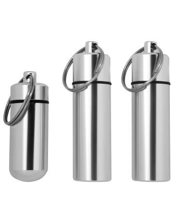 Small Portable Pill Box Keychain 3 Pack Waterproof and Light-weight Pill Case Holder for Purse Mini Metal Pill Holder Medicine Bottle for Outdoor Travel Camping