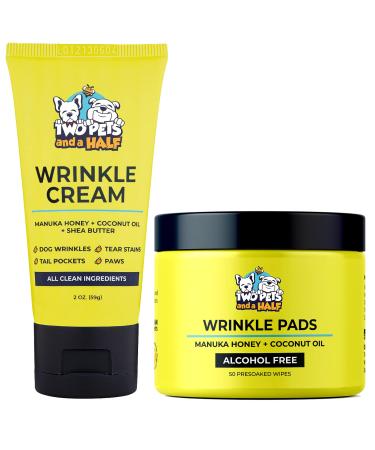 Paste for Bulldog Wrinkle+Wipes For Bulldog Wrinkle-Wrinkle Rash Treatment for French Bulldog, Pug, English Bulldog-Cleans Tail Pockets,Paw Balm,Tear Stain Remover-Bulldog Wrinkle Cream & Skin Soother Pack of 2 (Cream+Pad)
