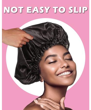 Auban Large Bonnet Sleep Cap - Double Layer Satin Lined Wrap for Curly Hair | Adjustable Elastic Band for Hair Care | Black - Buy Online on GoSupps.com